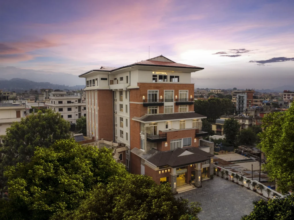 Exterior view of the best hotel in Kathmandu during sunset
